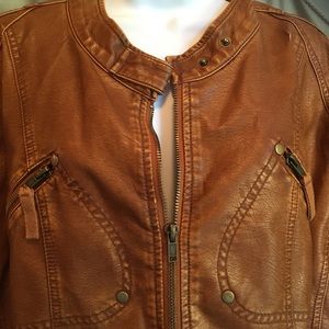 Camel color plus size vintage faux leather jacket